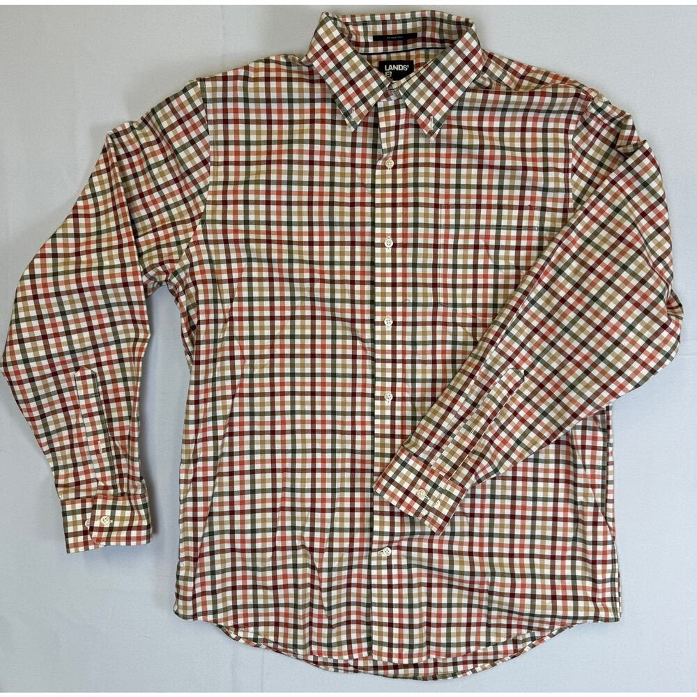 Lands’ End Traditional Fit No-Iron Twill Plaid Button-Down Shirt – Size Large